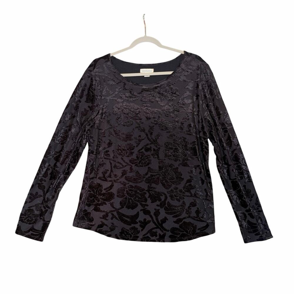 Sundance black velvet floral burnout long sleeve blouse top XL witchy moody chic